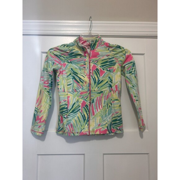 Lilly Pulitzer Girls Palm Pink Green Terry Zip Jacket Cover Up Size XL 14-16 - Picture 1 of 4